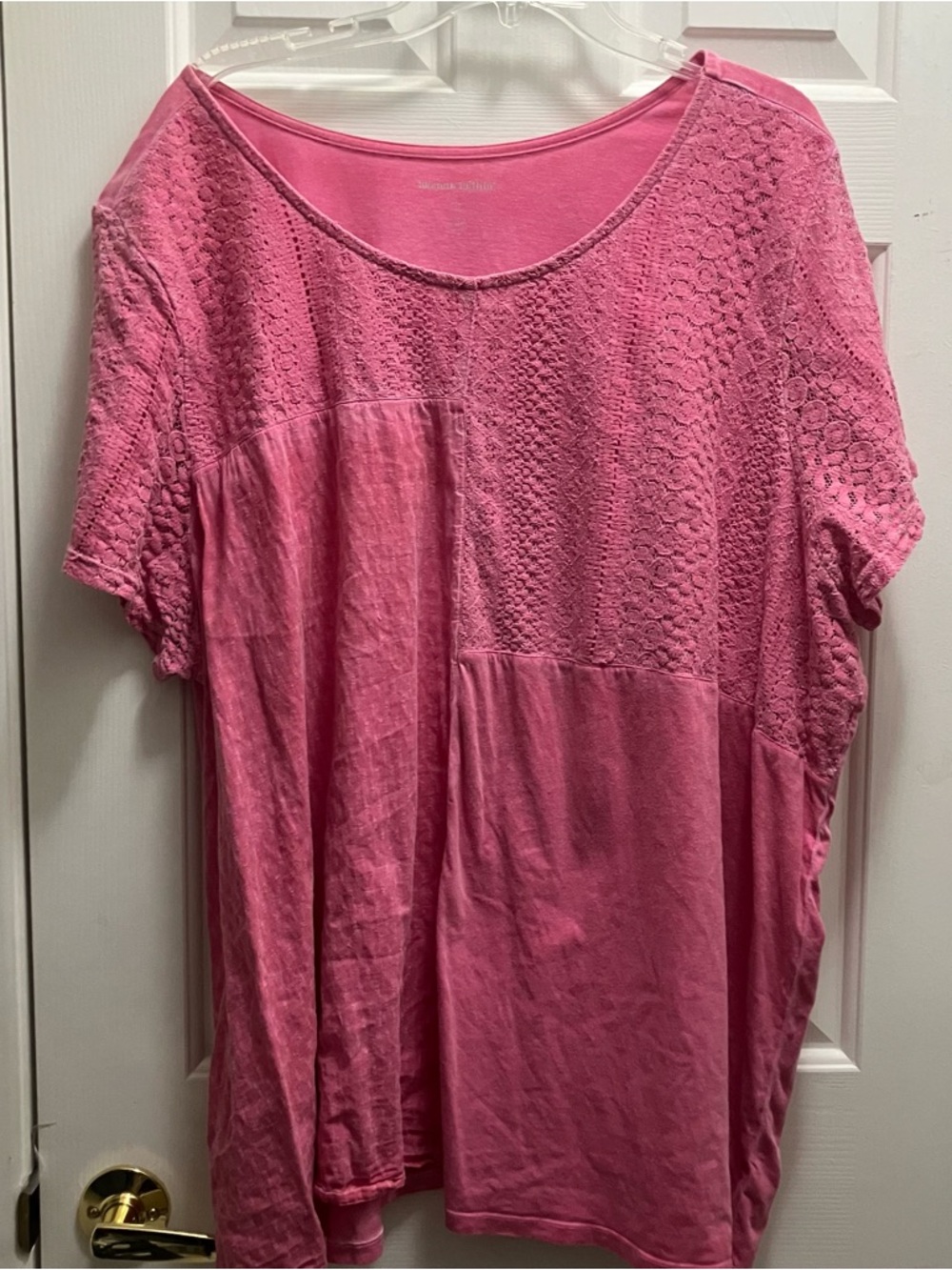 Women Within Size 3X Plus Size Pink Embroidered Lace Detail Short Sleeve Shirt